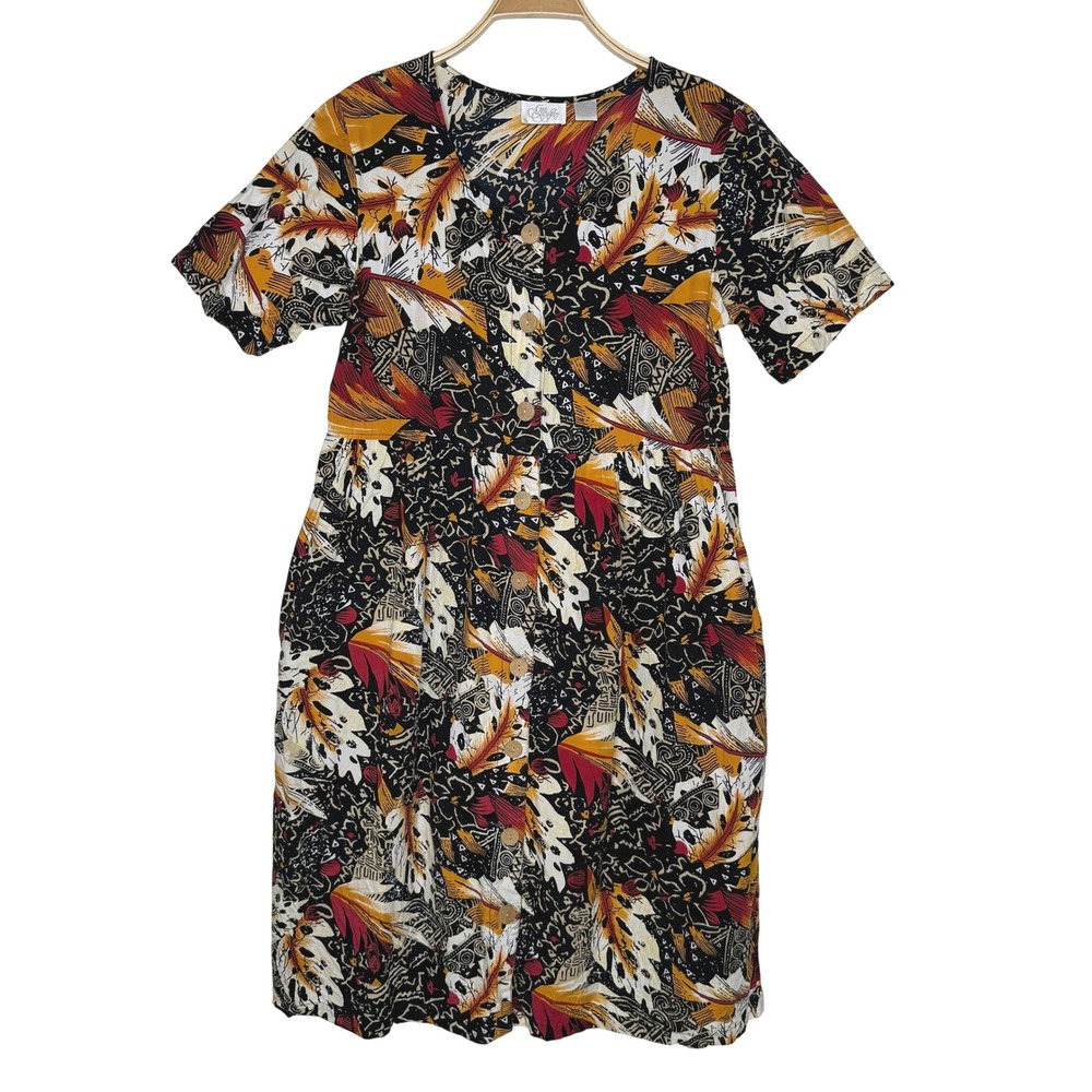 Gia Croft Abstract Print Button Front‎ Midi Dress Women Size M Cotton